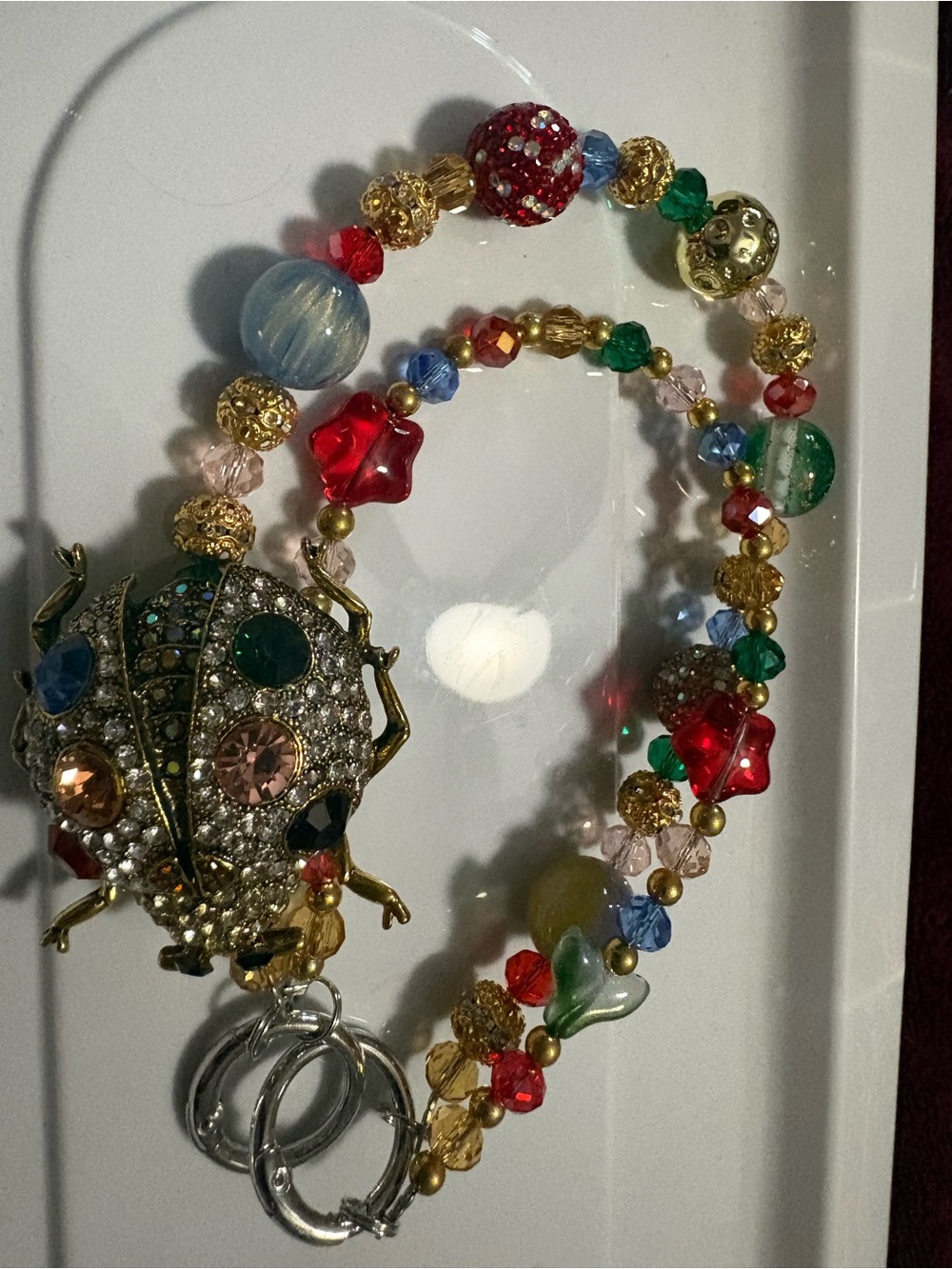 Multicolor Crystal Beetle Charm PURSE Bracelet Keychain
